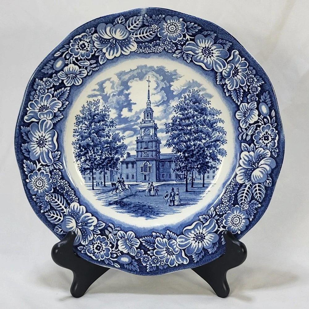 Liberty Blue Independence Hall Dinner Plate Staffordshire Ironstone England